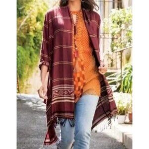 Soft Surroundings Marrakesh Boho Southwest Fringe Kimono Cardigan Shawl Small